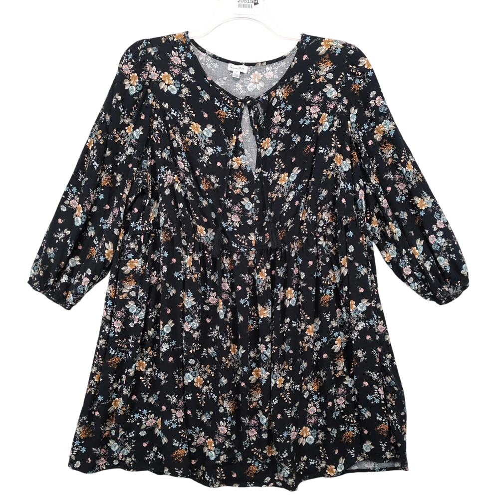 Love Fire Women's Plus Size 1X Black Floral Dress Puff Sleeve Tassel Whimsigoth
